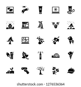 Vector Illustration Of 25 Icons. Editable Pack Cloudy, Leaves, Tree, Goggles, Ice cream van, Pine tree, Leaf, Lighthouse, cream, Snowing, Sun protection, Beach towel