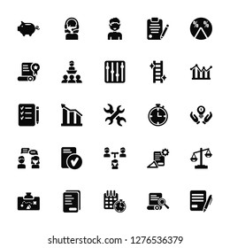 Vector Illustration Of 25 Icons. Editable Pack Piggy bank, Search, Deadline, Document, Plan, Line graphic, Stopwatch, Collaboration, Chat, Certificate, Man, Admin
