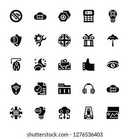 Vector Illustration Of 25 Icons. Editable Pack Forbidden, Inbox, Cloud computing, Minus, Minimize, Umbrella, Like, Folder, Shield, Information, Power button, Fast forward