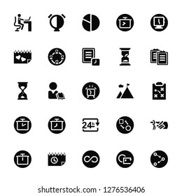 Vector Illustration Of 25 Icons. Editable Pack Working, Loop, Infinite, Event, Chronometer, List, Goal, 24 hours, Date, Pie chart, Clock