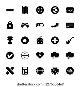 Vector Illustration Of 25 Icons. Editable Pack USB, Search, World, Calculator, Multiply, Cit Card, Plus, Like, Activated, Block, Button, Map