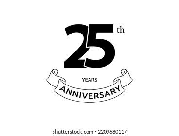 Vector illustration of 25th Years Anniversary logo with black color on white background. Black and white anniversary logo celebration. Good design for invitation, banner, web, greeting card, etc.
