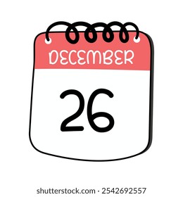 vector illustration of 26 December calendar icon for 26th Date isolated with white background