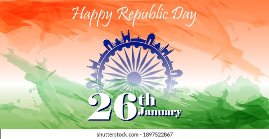 vector illustration of 26 January Happy Republic Day of India background