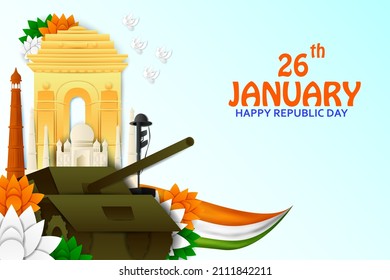 vector illustration of 26 January Happy Republic Day of India background