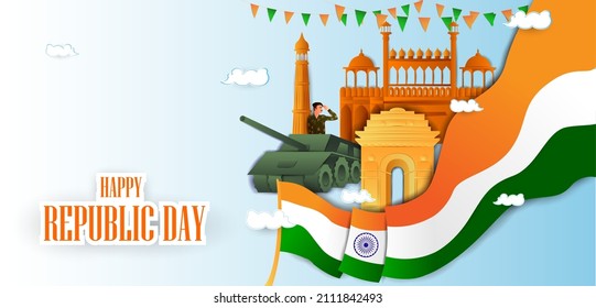 vector illustration of 26 January Happy Republic Day of India background