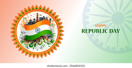 vector illustration of 26 January Happy Republic Day of India background