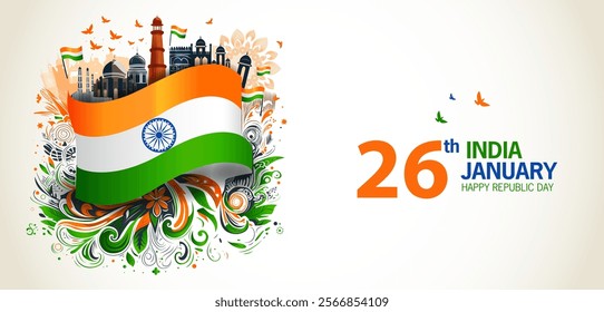 vector illustration of 26 January Happy Republic Day of India background