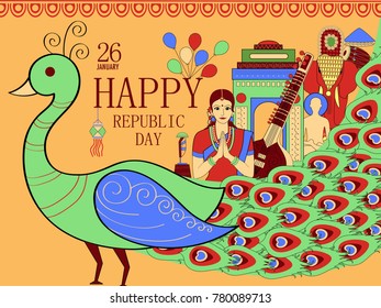 vector illustration of 26 January Happy Republic Day of India background