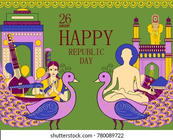 vector illustration of 26 January Happy Republic Day of India background