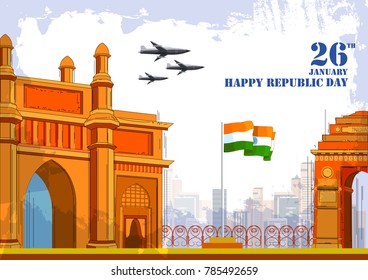 vector illustration of 26 January Happy Republic Day of India background