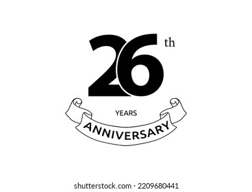 Ilustración vectorial del logo del 26º Aniversario con color negro sobre fondo blanco. Celebración del logo del aniversario en blanco y negro. Buen diseño para invitación, banner, web, tarjeta de felicitación, etc.
