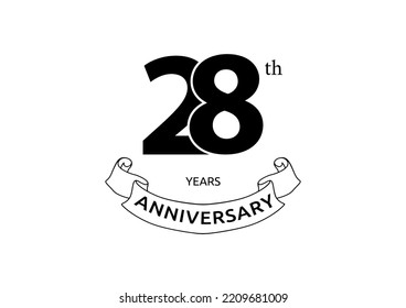 Vector illustration of 28th Years Anniversary logo with black color on white background. Black and white anniversary logo celebration. Good design for invitation, banner, web, greeting card, etc.
