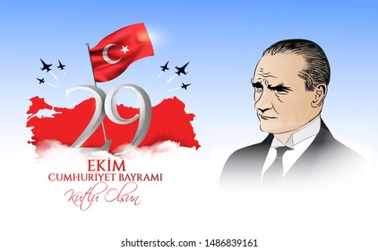 vector illustration 29 ekim Cumhuriyet Bayrami kutlu olsun, Republic Day Turkey. Translation: 29 october Republic Day Turkey and the National Day in Turkey happy holiday. graphic for design elements