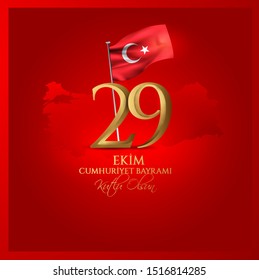 vector illustration 29 ekim Cumhuriyet Bayrami kutlu olsun, Republic Day Turkey. Translation: 29 october Republic Day Turkey and the National Day in Turkey happy holiday. graphic for design elements