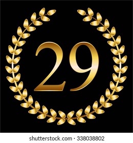 Vector illustration of 29 th anniversary. Gold laurel wreath on a black background