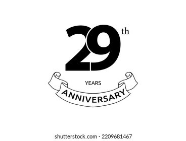 Vector illustration of 29 years anniversary logo with black color on white background. Black and white anniversary logo celebration. Good design for invitation, banner, web, greeting card, etc.

