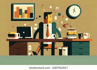 Vector Illustration of 2d flat illustration, businessman working