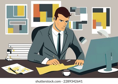 Vector Illustration of 2d flat illustration, businessman working