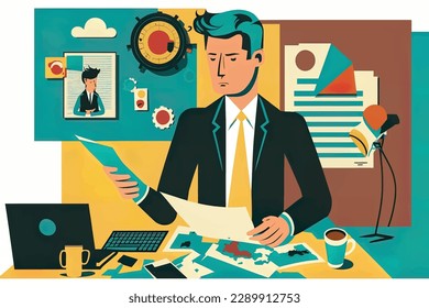 Vector Illustration of 2d flat illustration, businessman working