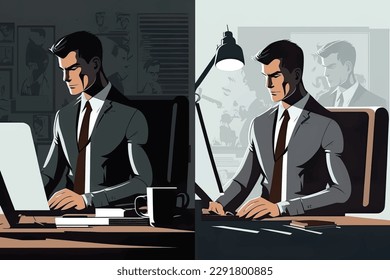 Vector Illustration of 2d flat illustration, businessman working