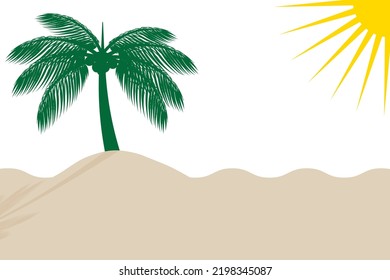 Vector illustration. 2d pictures draw. Colorful pictures of light brown sand and sunlight, coconut tree with shadow.