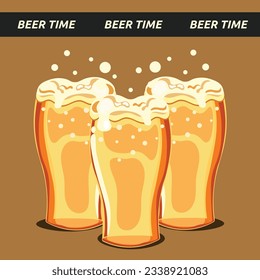 Ilustración vectorial de 3 cervezas, tiempo de fiesta 