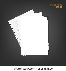 Vector illustration of 3 block note papers with fold edge. Empty notepad pages on grey background can be used as a mock up, template and backgrounds for your own projects. EPS 10 file.