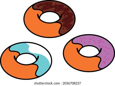 Vector illustration of 3 color donuts