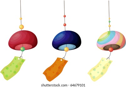 Vector illustration of 3 colorful wind bells.