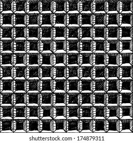 A vector illustration of 3 dimensional black and white tile pattern. 3d hand drawn image / background.