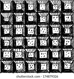 A vector illustration of 3 dimensional black and white tile pattern. 3d hand drawn image / background.