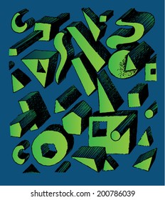 A vector illustration of 3 dimensional colorful tile pattern. 3d hand drawn image / background. Geometry.