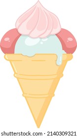 vector illustration of 3 flavored ice cream cone 