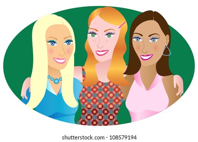 Vector Illustration of 3 friends or sisters.