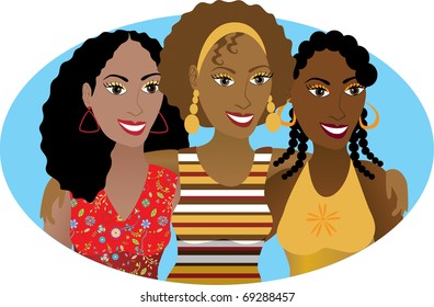 Vector Illustration of 3 friends or sisters.