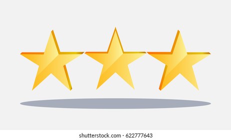 Vector illustration of 3 golden stars, on a dark background. The concept of a three star hotel
