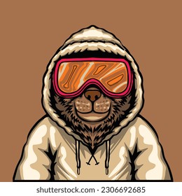 Vector illustration of a 3 head dog head on a fire with black background for street wear 