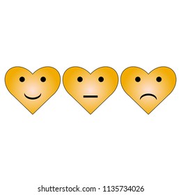 Vector illustration of 3 hearts - smiling ordinary and sad