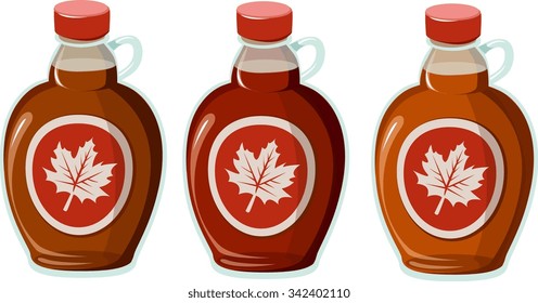 Vector illustration of 3 kinds of maple syrup.