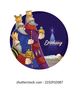 Vector illustration of 3 magic kings bringing gifts to Jesus,Christian festival) vector.