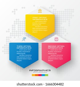 Ilustración vectorial con 3 opciones,Plantilla para gráficos y diagramas,Infografía hexagonal.