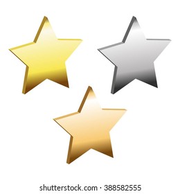 Vector illustration of 3 stars - gold, silver, bronze in the 3D image.