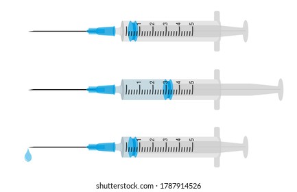 vector illustration of 3 syringes with or without active product.