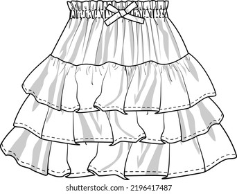 Vector Illustration of 3 Tier Ruffle Skirt with Paperbag Waist