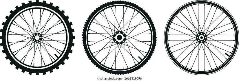 vector illustration of 3 types of bicycle wheels