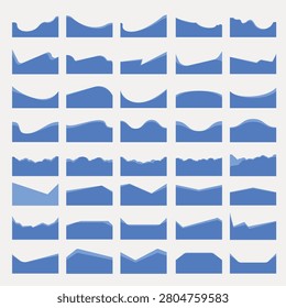 Vector illustration of 30 blue graph designs on a white background, showcasing various data visualization styles and chart patterns.