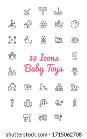 vector illustration 30 icons of baby toys set with line design style