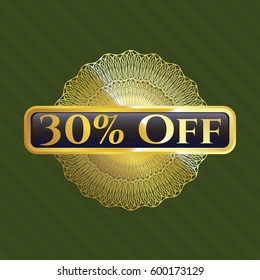 Vector illustration of 30% Off golden emblem
