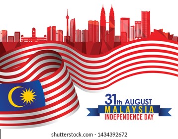 Vector illustration of 31 AUGUST HAPPY INDEPENDENCE DAY and Malaysia flag